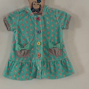 Matilda Jane aqua pink polka dot terry cloth swimsuit coverup Size 6-12 months